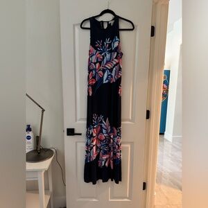 Tommy Bahama Navy Sleeveless Maxi Dress – Tropical Floral Print – Size L